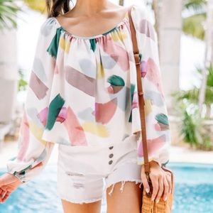 Abstract Watercolors White Blouse